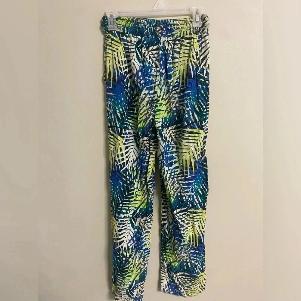 Aerie Beach Pants Palm Print Pull On Elastic Drawstring Size Small Wide Leg